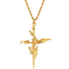 Birth flower cross pendant gold plated copper dainty necklace mother's day gift