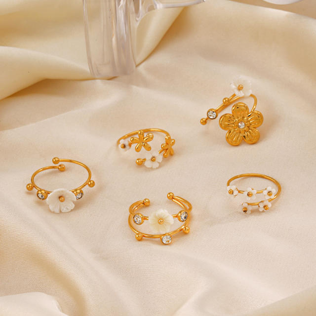Sweet mother shell flower stainless steel rings collection