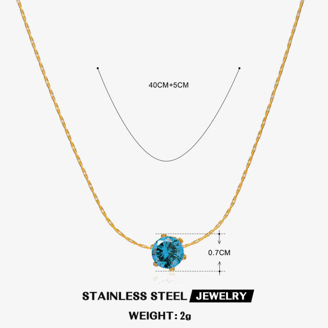 Dainty birthstone stainless steel bezel necklace