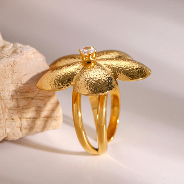 18KG frosted flower petal stainless steel finger rings chunky rings