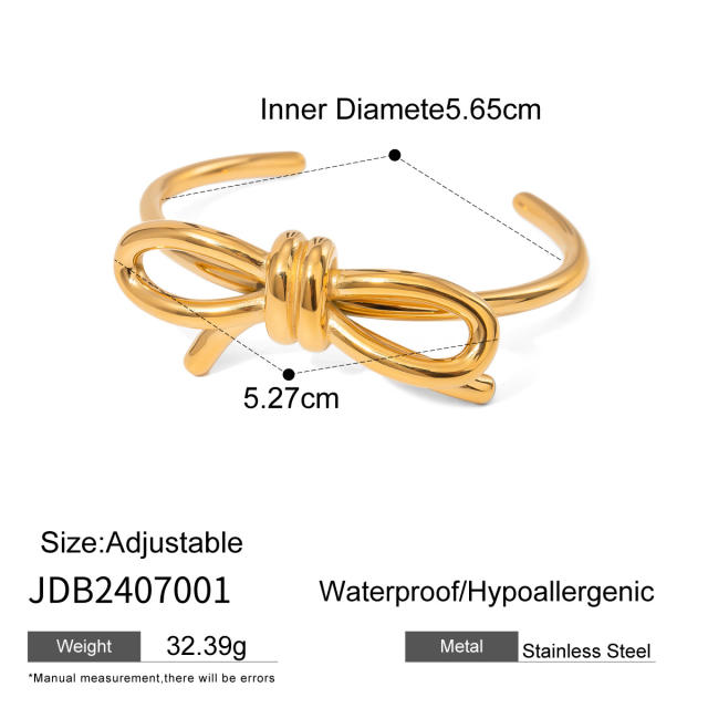 Popular gold color bow stainless steel cuff bangle