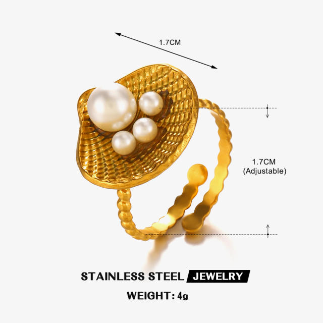 Summer beach holiday theme pearl bead shell stainless steel finger rings earrings set
