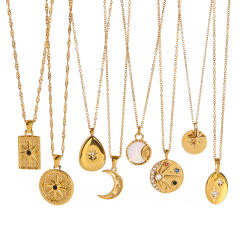 Dainty star moon geometric pendant stainless steel necklace collection