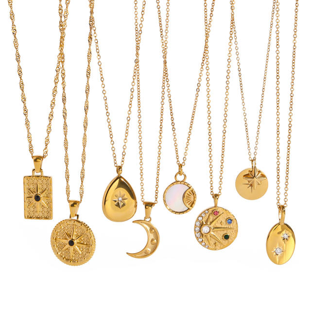 Dainty star moon geometric pendant stainless steel necklace collection