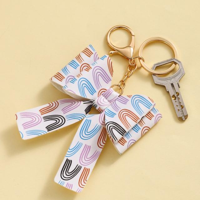 Colorful PU Leather stereo bow keychain bag hanger