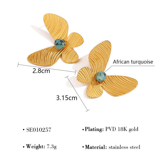 18KG natural stone butterfly stainless steel earrings