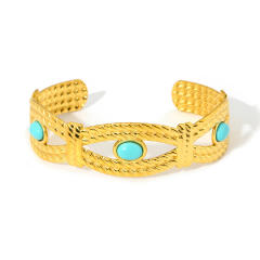 18kg National trend turquoise stone statement stainless steel cuff bangle