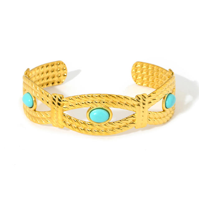 18kg National trend turquoise stone statement stainless steel cuff bangle