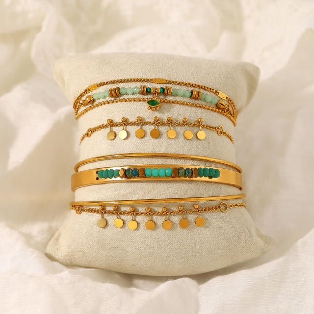 Boho natural stone charm stainless steel bracelet collection