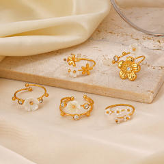 Sweet mother shell flower stainless steel rings collection