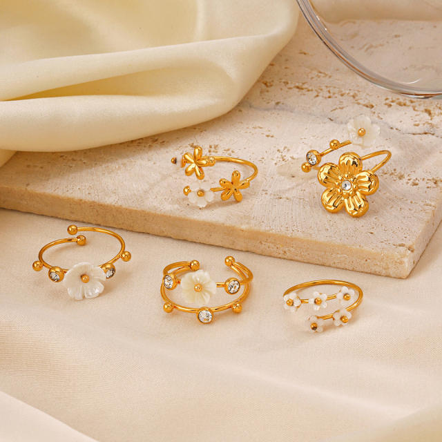 Sweet mother shell flower stainless steel rings collection