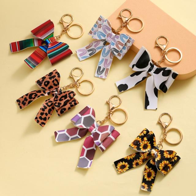 Colorful PU Leather stereo bow keychain bag hanger