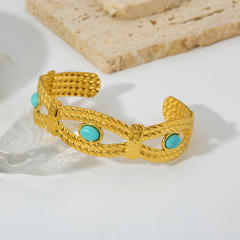 18kg National trend turquoise stone statement stainless steel cuff bangle