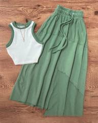 New design rose red green color skirt tops set clothing suit