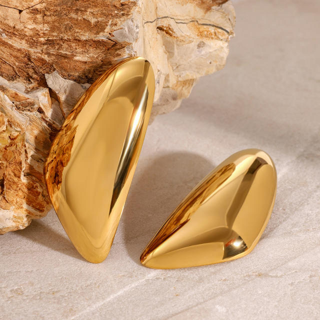 18KG Chunky geometric triangle stainless steel bigger earrings