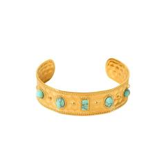 Vintage turquoise stone statement stainless steel cuff bangle
