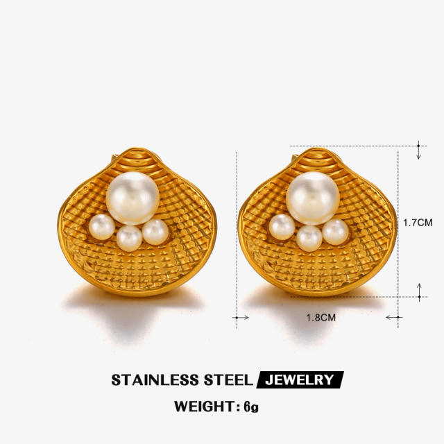 Summer beach holiday theme pearl bead shell stainless steel finger rings earrings set