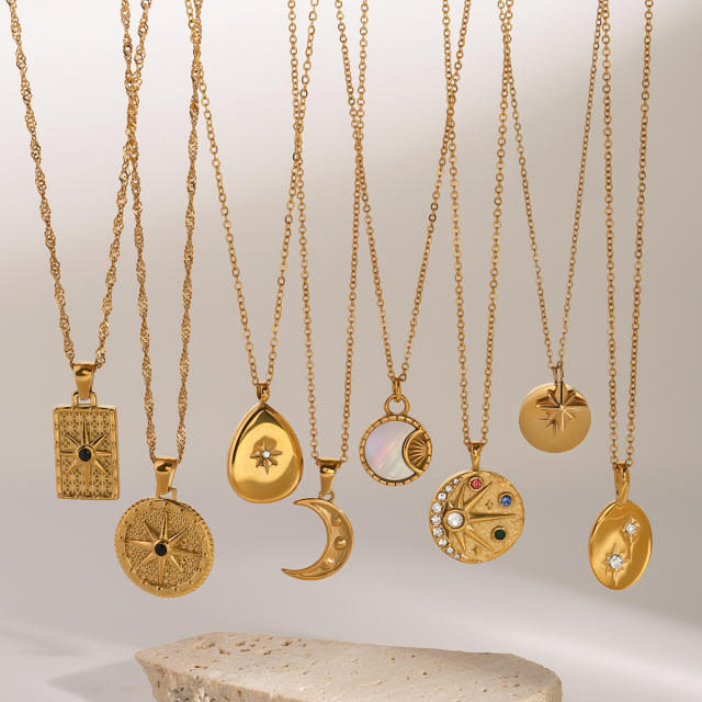 Dainty star moon geometric pendant stainless steel necklace collection