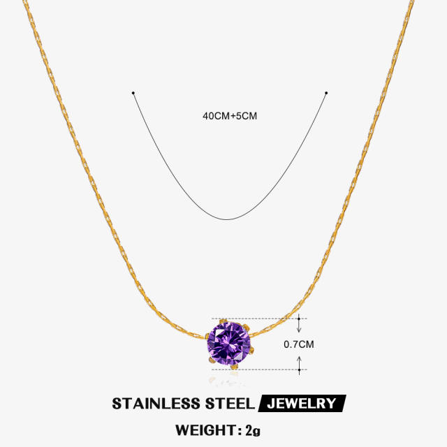 Dainty birthstone stainless steel bezel necklace