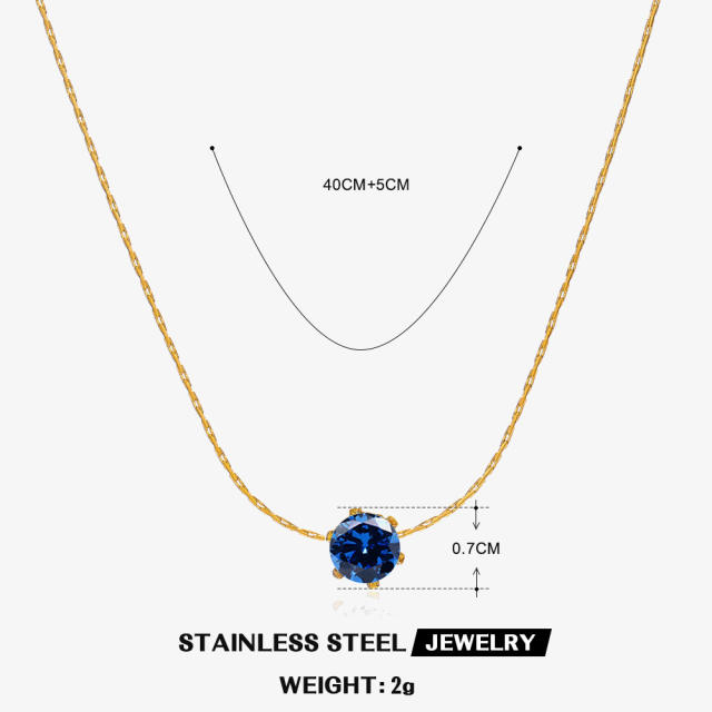 Dainty birthstone stainless steel bezel necklace