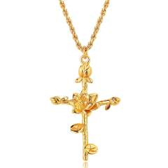 Birth flower cross pendant gold plated copper dainty necklace mother's day gift