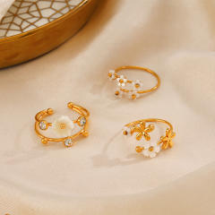 Sweet mother shell flower stainless steel rings collection