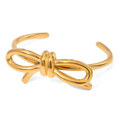 Popular gold color bow stainless steel cuff bangle