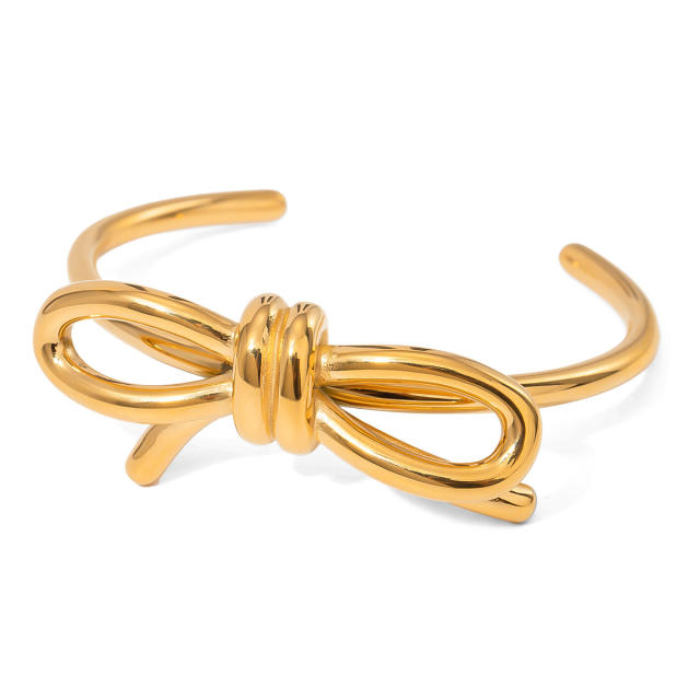 Popular gold color bow stainless steel cuff bangle