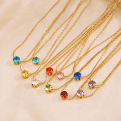Dainty birthstone stainless steel bezel necklace