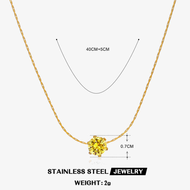 Dainty birthstone stainless steel bezel necklace