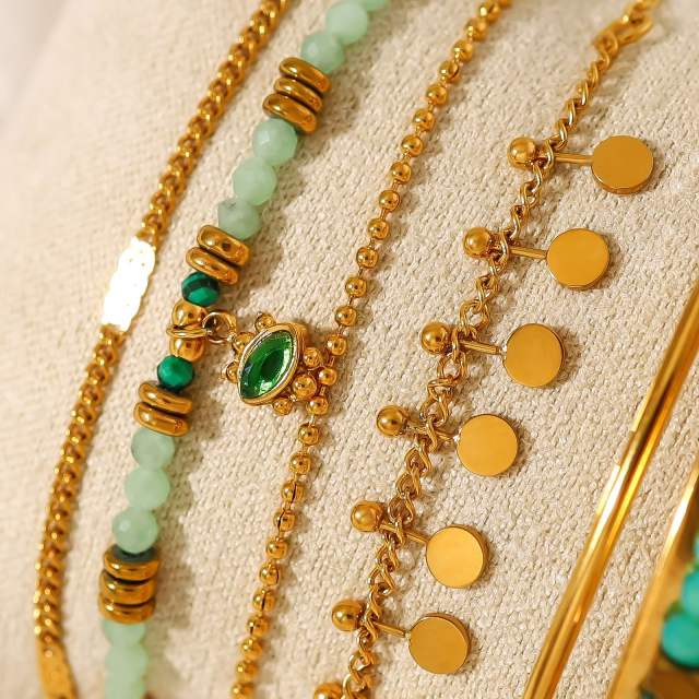 Boho natural stone charm stainless steel bracelet collection