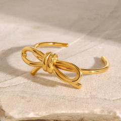 Popular gold color bow stainless steel cuff bangle