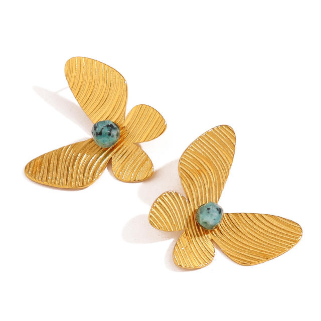 18KG natural stone butterfly stainless steel earrings