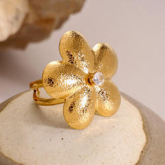 18KG frosted flower petal stainless steel finger rings chunky rings