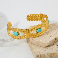 18kg National trend turquoise stone statement stainless steel cuff bangle