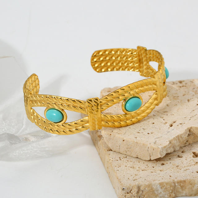 18kg National trend turquoise stone statement stainless steel cuff bangle