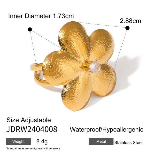 18KG frosted flower petal stainless steel finger rings chunky rings