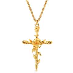 Birth flower cross pendant gold plated copper dainty necklace mother's day gift