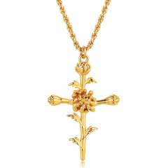 Birth flower cross pendant gold plated copper dainty necklace mother's day gift