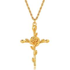 Birth flower cross pendant gold plated copper dainty necklace mother's day gift