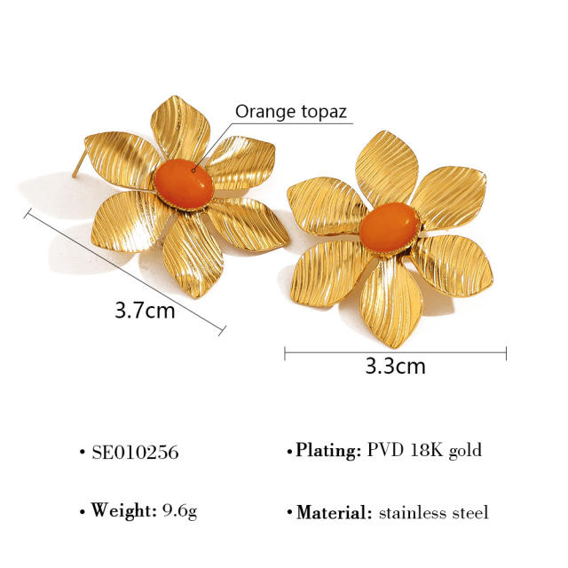 French trend natural stone flower stainless steel earrings