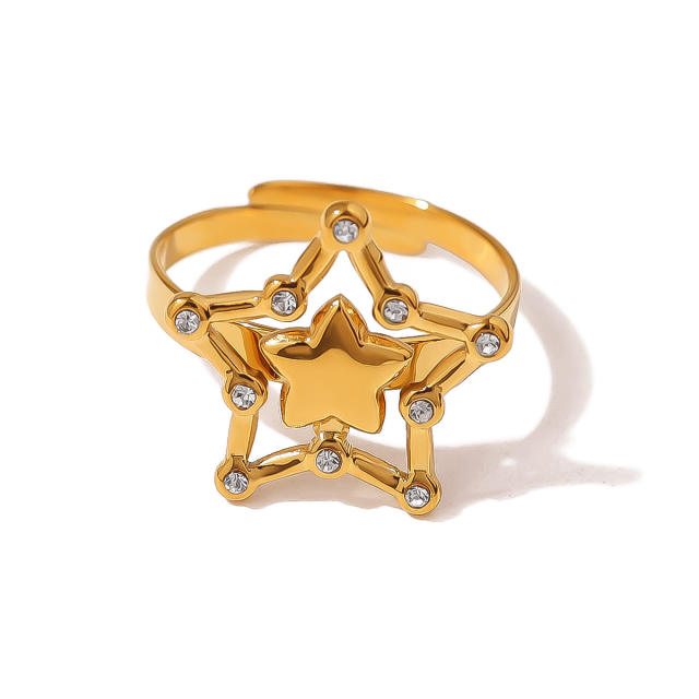 Concise diamond life tree star hollow out stainless steel finger rings