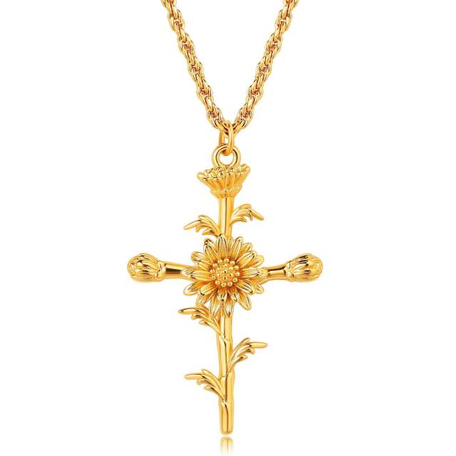 Birth flower cross pendant gold plated copper dainty necklace mother's day gift