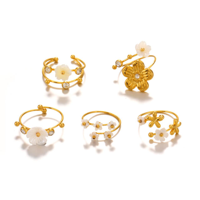 Sweet mother shell flower stainless steel rings collection