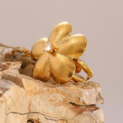 18KG frosted flower petal stainless steel finger rings chunky rings