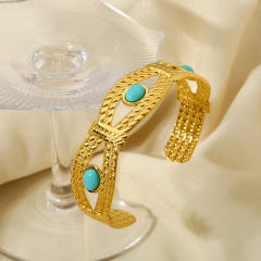 18kg National trend turquoise stone statement stainless steel cuff bangle