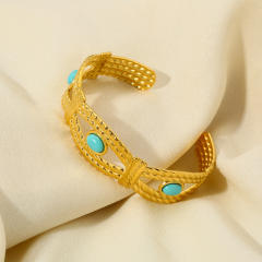 18kg National trend turquoise stone statement stainless steel cuff bangle