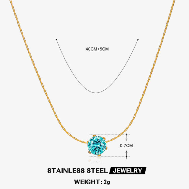 Dainty birthstone stainless steel bezel necklace