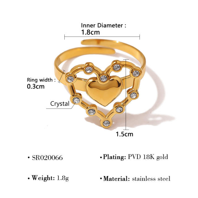 Concise diamond life tree star hollow out stainless steel finger rings