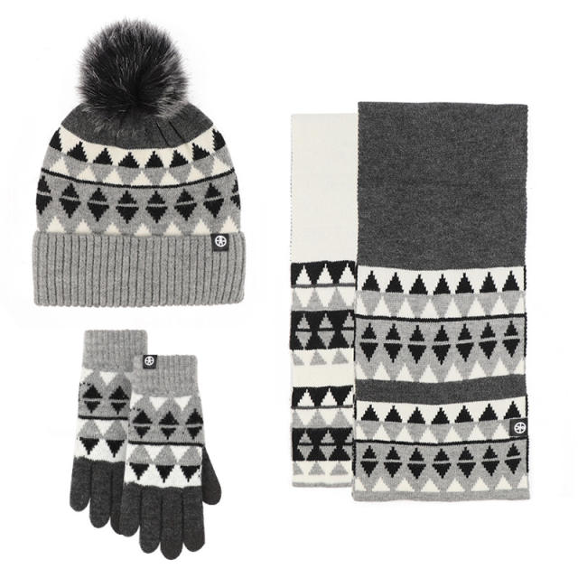 Winter design unique knitted warm beanie cap gloove Scarf set